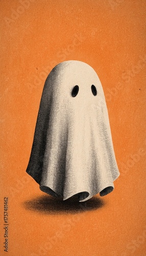 Retro Halloween ghost illustration, cute vintage style cloth ghost