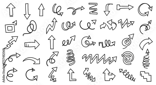 A diverse collection of hand-drawn doodle arrows pointing in multiple directions on a white background.