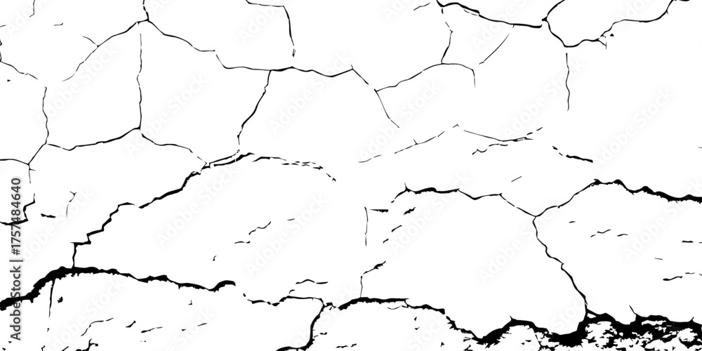 Obraz premium Illustrate abstract broken ground, with bold black cracks creating sharp geometric patterns across a white surface.