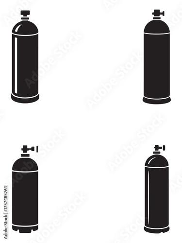 Collection of oxygen cylinder icons in a silhouette style
