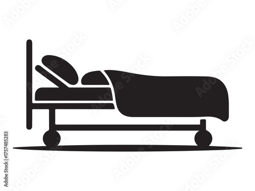 Simple silhouette of a hospital patient bed on a white background
