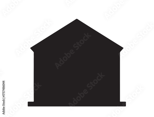 Square house in silhouette full white background.