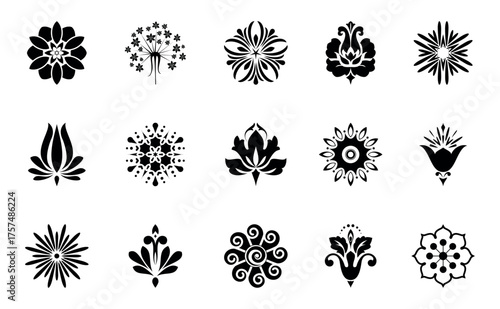 Flower icons set. Isolated elements for design. Vector graphics.