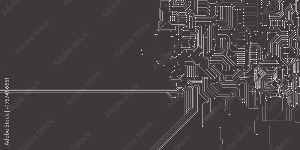 Obraz premium Black technology background with circuit white diagram. Technology circuit diagram concept. High-tech connection system. Vector abstract technology on a grey background.