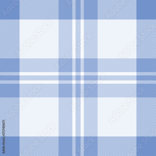 Blue check plaid texture for textile, fabrics, print, wrapping paper, clothing, garments, blanket, scarp and background. Scottish tartan vector pattern.