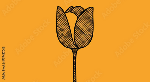 Gridded tulip illustration on orange background