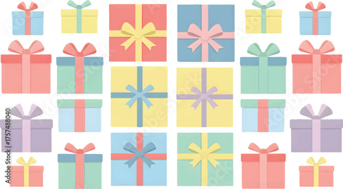 Collection of Colorful Gift Boxes with Ribbons and Bows for Celebrations