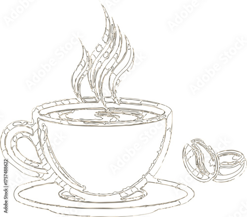 Steaming cup of coffee with a coffee bean