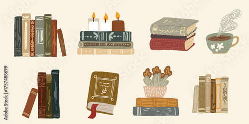 Hand drawn illustration of stacked books