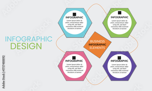 Polygon shape infographic style with 5 point template.visualizing complex concept clearly with colorful modern infographics design.