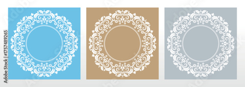 Set of decorative frames Elegant vector element for design in Eastern style, place for text. Floral colored borders. Lace illustration for invitations and greeting cards
