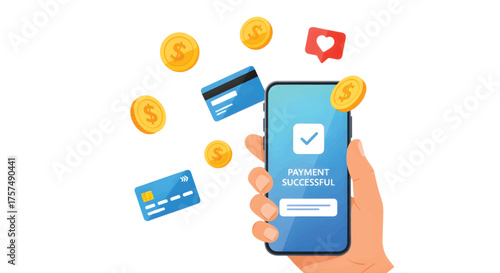 Mobile Payment Success Secure Transactions with Credit Cards and Coins in a Smartphone