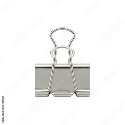 Macro photograph showcasing the precision of a silver metal binder clip against an even field