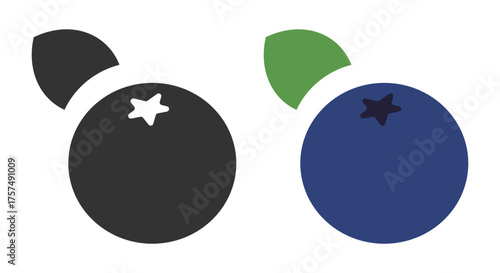 These line icons feature blueberries with distinct outlines illustrating their round shape and green leaves. The contrast of colors emphasizes their freshness and delicious appeal.