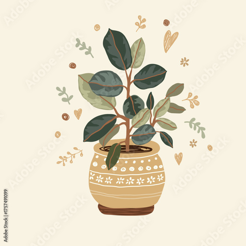 botanical illustration of a rubber plant 