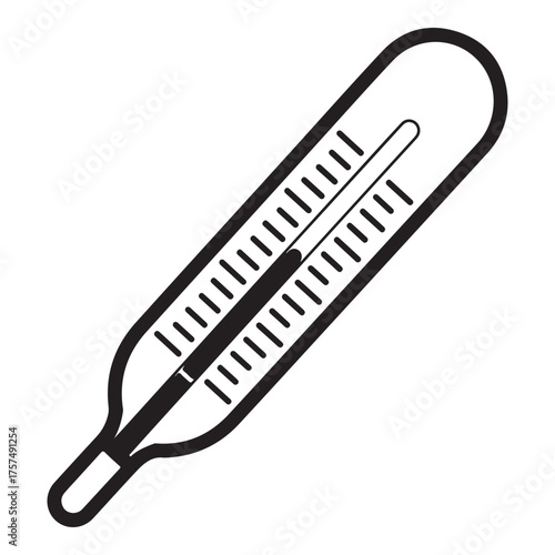 A classic mercury thermometer with red liquid indicating a high temperature, isolated on a
