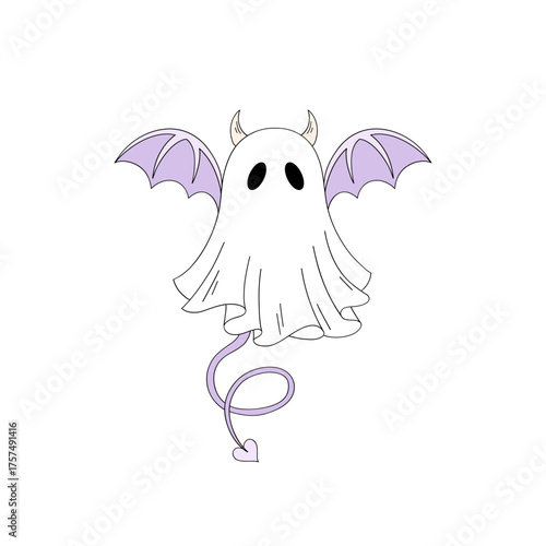 Spooky Halloween Ghost Clipart, Cute Retro Anti V-Day Aesthetic Illustration for T-Shirt Design, Scrapbooking and Stickers