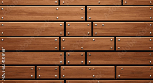 Wooden wall illustration, rustic plank texture, riveted wood surface design, natural timber pattern, construction material artwork, vintage lumber detail, interior decorative element