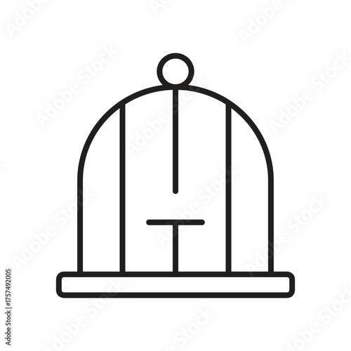 Black outline of a simple birdcage with rounded top horizontal perch and circular finial