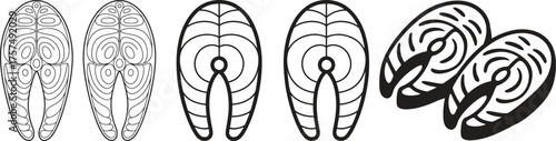 Illustration of salmon fish steaks and fillets in a row