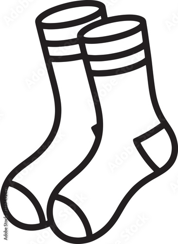 Fashionable Pair of Socks Winter Clothing Hosiery Accessory Black Outline Silhouette Vector