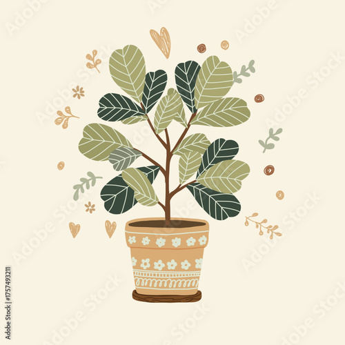 botanical art of a fiddle leaf fig 