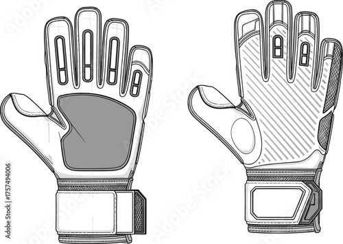 Sport gloves, protective gear, padded palm, knuckle protection, breathable design, wrist strap, technical illustration, grip enhancement, durable material, athletic accessory