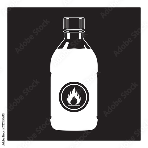 Flammable liquid in a bottle with a fire hazard symbol, isolated on