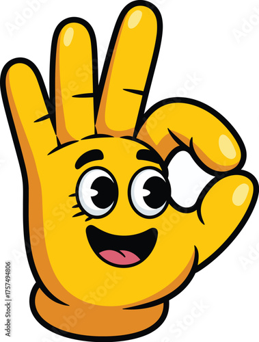 Yellow cartoon hand making ok gesture with face vector