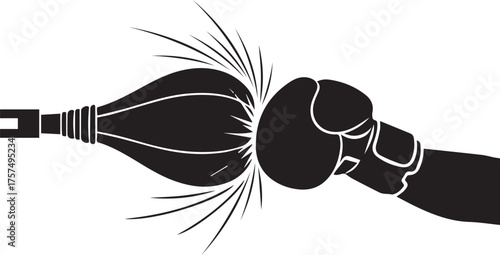 Boxing glove hits speed bag capturing dynamic motion and impact in sport