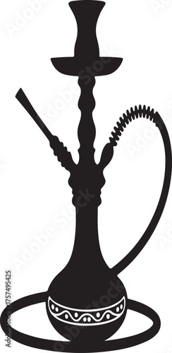 Black silhouette of a decorative hookah with a coiled hose shisha water pipe