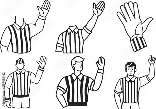 set of referee hand signal outline vector illustration line art