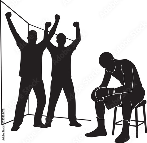 Boxing match silhouette victory celebration defeated fighter sitting sad emotion sport event