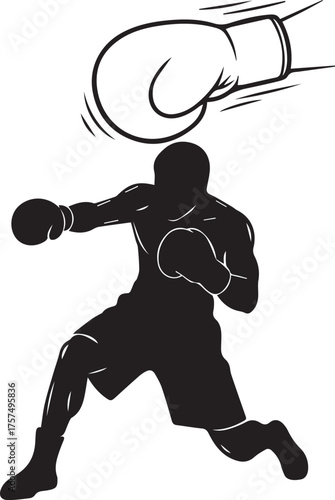 Dynamic boxing silhouette boxer delivering powerful punch with gloves illustration