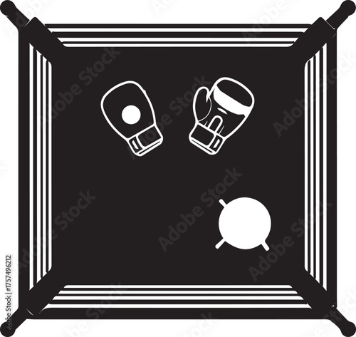 Boxing day competition overhead view featuring gloves and punching bag sport elements