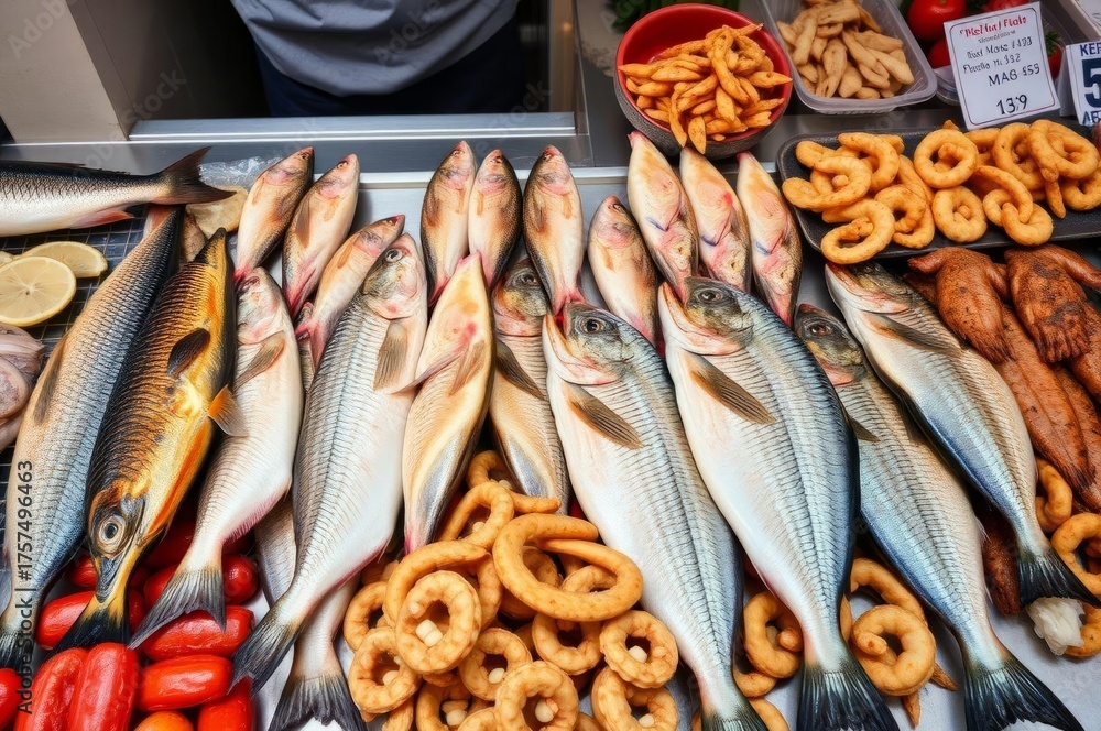 Obraz premium Fresh Grilled Seafood at Street Market