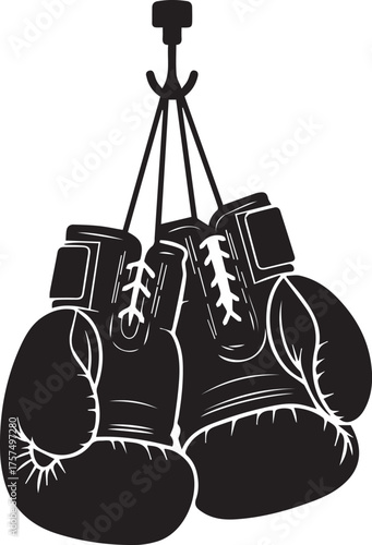 Vintage boxing gloves hanging from a hook representing boxing day and sports