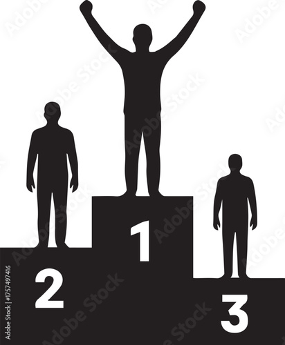 Celebration of victory and achievement on a podium with three silhouettes