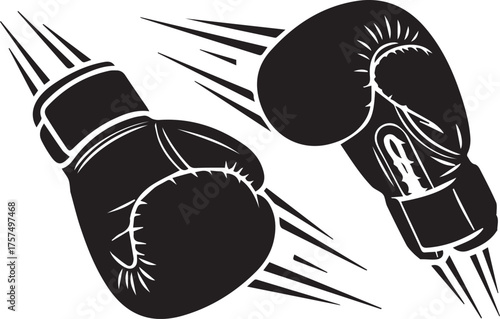 Dynamic boxing gloves motion lines action sport combat fighting punching championship event