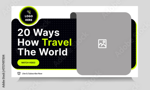 Customizable vector youtube tutorial thumbnail banner template design, travel guide vector eps video thumbnail banner design
