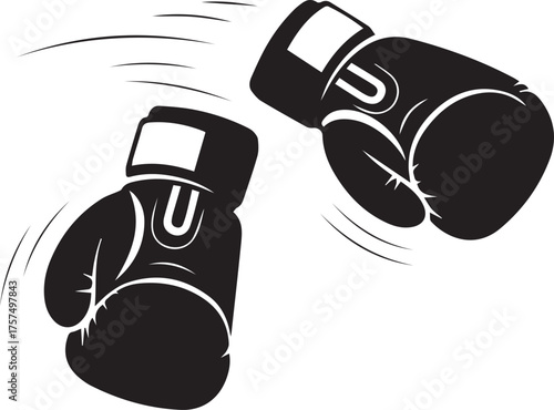 Dynamic boxing gloves in action sport symbol silhouette dynamic motion graphic