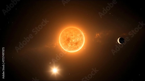 Astrophotography of a Brilliant Orange Star System with an Orbiting Planet in Deep Space