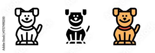 Conjunto de iconos de perro feliz. Mascota, alegría, amistad y bienestar animal. Ilustración vectorial