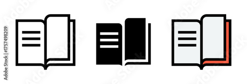 Conjunto de iconos de libro abierto. Conocimiento, lectura, estudio y educación. Ilustración vectorial