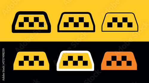 Taxi icon. Taxi checker. Yellow taxi roof light. Square pattern, symbol of public transportation in the city.