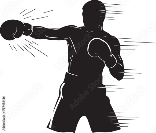 Dynamic boxing silhouette punching action sport male athlete fight motion graphic