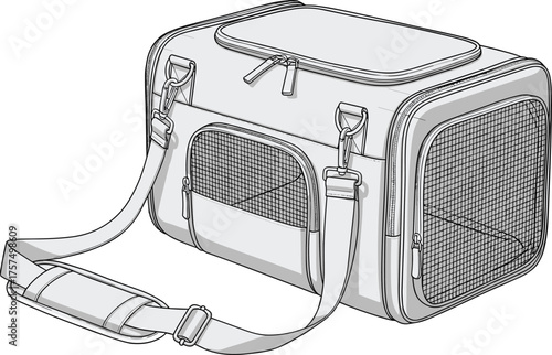 Soft-sided pet carrier, mesh ventilation panels, zippered top opening, padded shoulder strap, portable travel bag, small dog, cat transport