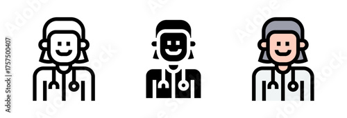 Conjunto de iconos de doctora. Salud, medicina, atención, médico profesional. Ilustración vectorial