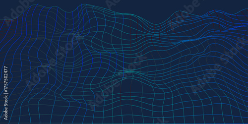 Abstract vector wireframe landscape. Abstract mesh background. Polygonal mountains. Cyberspace grid.  3d futuristic vector illustration. Retro background futuristic landscape 1980s style.   