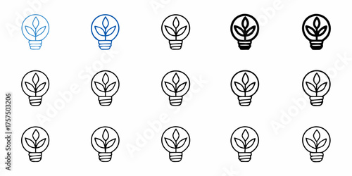 Eco-Friendly Innovation Featuring Leaf Lightbulb Icons Representing Sustainable Energy Solutions and Green Technology for a Brighter Future Originally Designed as a Scalable Graphic